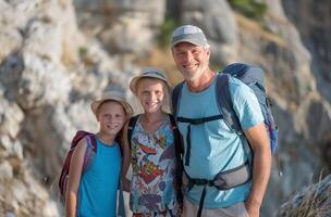 ai généré famille Montagne randonnée voyage photo