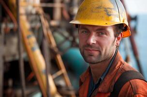 ai généré pétrole plate-forme ouvrier portrait photo