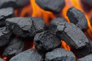 ai généré proche en haut image de chaud charbon pour barbecue photo