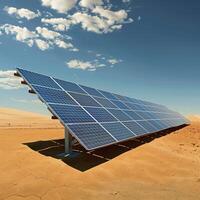 ai généré solaire panneau dans une désert, renouvelable énergie la source génération photo