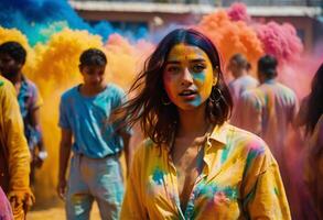 ai généré Holi Festival fête affiche bannière Créatif modèle et Contexte conception Générateur par ai photo