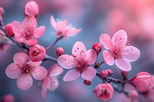 ai généré proche en haut de rose fleurs sur une branche génératif ai photo