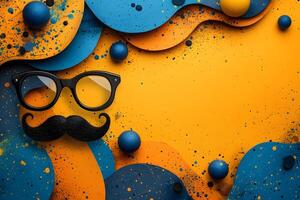 ai généré moustache et des lunettes sur Jaune et bleu Contexte génératif ai photo