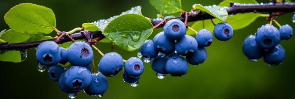 ai généré délicieux Saskatoon baies sur rustique en bois Contexte bannière - Frais été des fruits pour vente photo