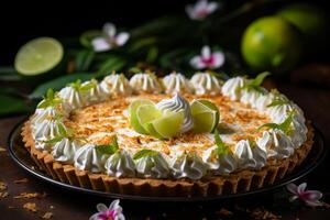 ai généré délicieux clé citron vert tarte pour restaurant menu avec personnalisable espace pour texte et l'image de marque photo