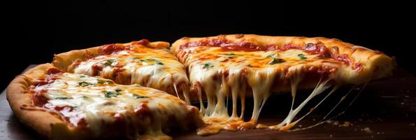 ai généré fromage Pizza tranche avec tomate sauce et fondant fromage - délicieux italien casse-croûte bannière photo