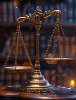 ai généré symbole de loi et Justice loi et commande concept concentrer sur le Balance photo