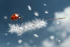 ai généré coccinelle et pissenlit dans le vent photo