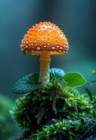 ai généré amanite muscaria est toxique champignon cette grandit dans le forêt photo