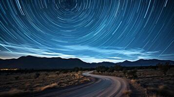 ai généré Stupéfiant vue de étoilé nuit ciel plus de désert paysage pour Contexte ou astronomie concepts photo