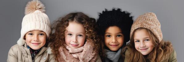 ai généré les enfants de divers nationalités souriant à le caméra, nationale unité journée bannière photo