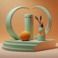 ai généré deux lumière vert cosmétique beauté produit podiums, pastel Orange Jaune pente arrière-plan, minimal maquette Contexte pour produit cosmétique présentation 3d le rendu photo