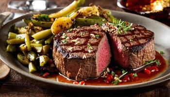 ai généré du boeuf steaks avec asperges et balsamique vinaigre. ai génératif photo