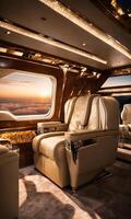 ai généré intérieur de une luxe affaires jet avion. luxe Voyage. ai génératif photo