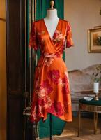 ai généré à la mode soir Orange été robe sur une mannequin. ai génératif. ai génératif photo