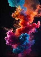 ai généré coloré nuage avec fumée sur noir Contexte. ai génératif photo