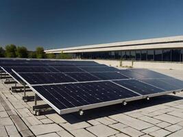 solaire panneau, vert électricité, photo de une champ ferme avec panneaux