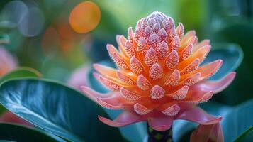 ai généré proche en haut de fleur sur plante photo