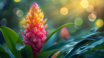 ai généré proche en haut de fleur sur plante photo