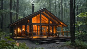 ai généré une cabine au milieu de une forêt photo
