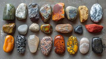 ai généré rochers arrangé sur table photo