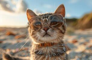 ai généré mignonne chat dans des lunettes de soleil photo