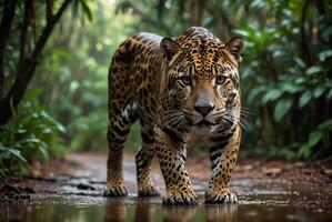 ai généré jaguar - animal, jaguar dans le jungle, magnifique coup de un africain léopard - jaguar photo