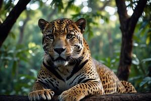 ai généré jaguar - animal, jaguar dans le jungle, magnifique coup de un africain léopard - jaguar photo