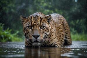 ai généré jaguar - animal, jaguar dans le jungle, magnifique coup de un africain léopard - jaguar photo