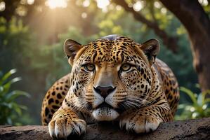 ai généré jaguar - animal, jaguar dans le jungle, magnifique coup de un africain léopard - jaguar photo