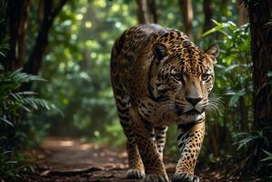 ai généré jaguar - animal, jaguar dans le jungle, magnifique coup de un africain léopard - jaguar photo