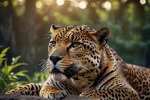 ai généré jaguar - animal, jaguar dans le jungle, magnifique coup de un africain léopard - jaguar photo