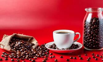 ai généré tasse café haricots, chaud café, Expresso café tasse avec haricots, café haricot Contexte photo