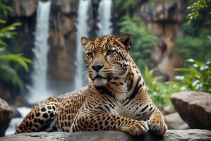 ai généré jaguar - animal, jaguar dans le jungle, magnifique coup de un africain léopard - jaguar photo