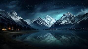 ai généré Montagne étoilé nuit Contexte photo