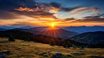 ai généré Montagne lever du soleil et le coucher du soleil motifs Contexte photo