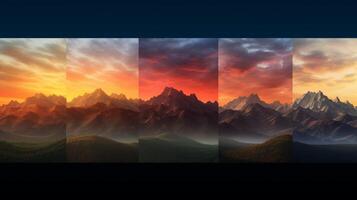 ai généré Montagne lever du soleil et le coucher du soleil motifs Contexte photo