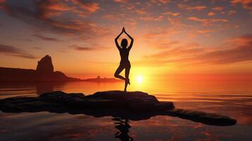 ai généré océan lever du soleil yoga Contexte photo