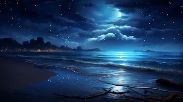 ai généré océan en dessous de le clair de lune Contexte photo