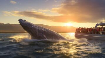 ai généré océan baleine en train de regarder visites guidées Contexte photo