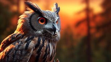 ai généré un hibou avec brillant Jaune yeux est montré dans cette image photo