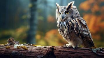 ai généré un hibou est séance sur une branche dans de face de une le coucher du soleil photo