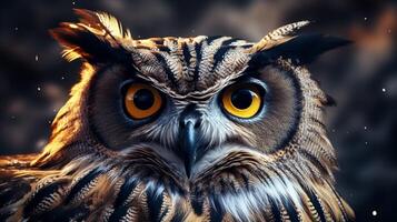 ai généré un hibou est séance sur une branche dans de face de une le coucher du soleil photo