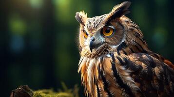 ai généré un hibou est séance sur une branche dans de face de une le coucher du soleil photo