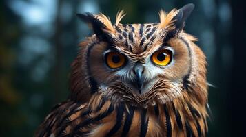 ai généré un hibou est séance sur une branche dans de face de une le coucher du soleil photo