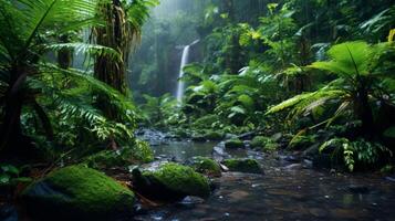 ai généré forêt tropicale et tropical pluie Contexte photo