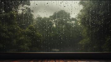 ai généré pluvieux fenêtre points de vue Contexte photo