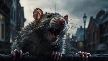 ai généré une rat est permanent sur Haut de une Journal photo