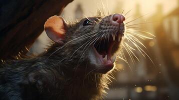 ai généré une rat est permanent sur Haut de une Journal photo