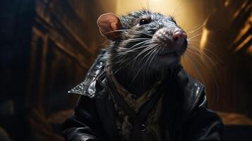 ai généré une rat est permanent sur Haut de une Journal photo